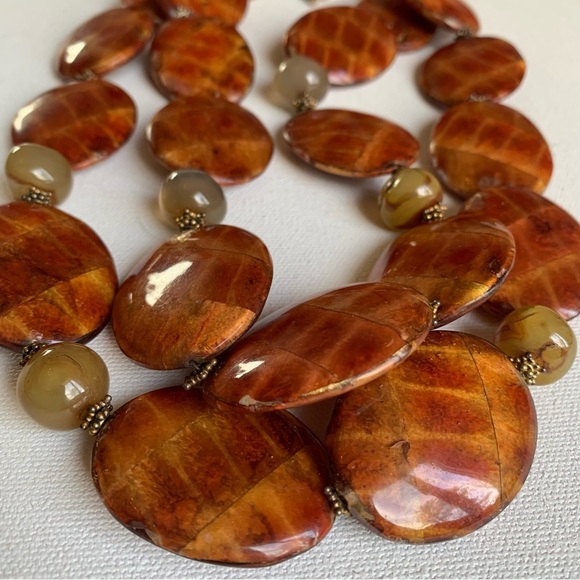 Paige Wallace 2 Strand Statement Necklace Chunky Agate Gemstone Tortoiseshell - Picture 2 of 13